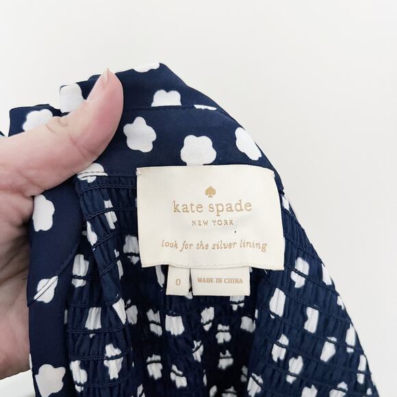 [Kate Spade] Navy California Dreaming Cloud Dot Sleeveless Shirtdress Midi Sz 0 - Picture 10 of 12